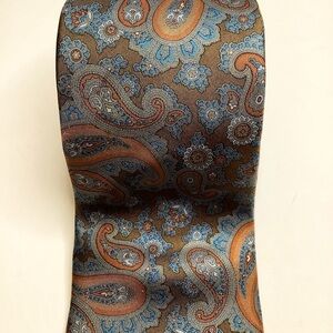 2/$30 MR BIG & TALL Brown Paisley Foulard Silk Tie